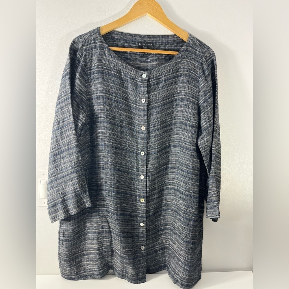 Eileen Fisher Organic Linen Womens Size Medium Jacket Mother of Pearl Buttons